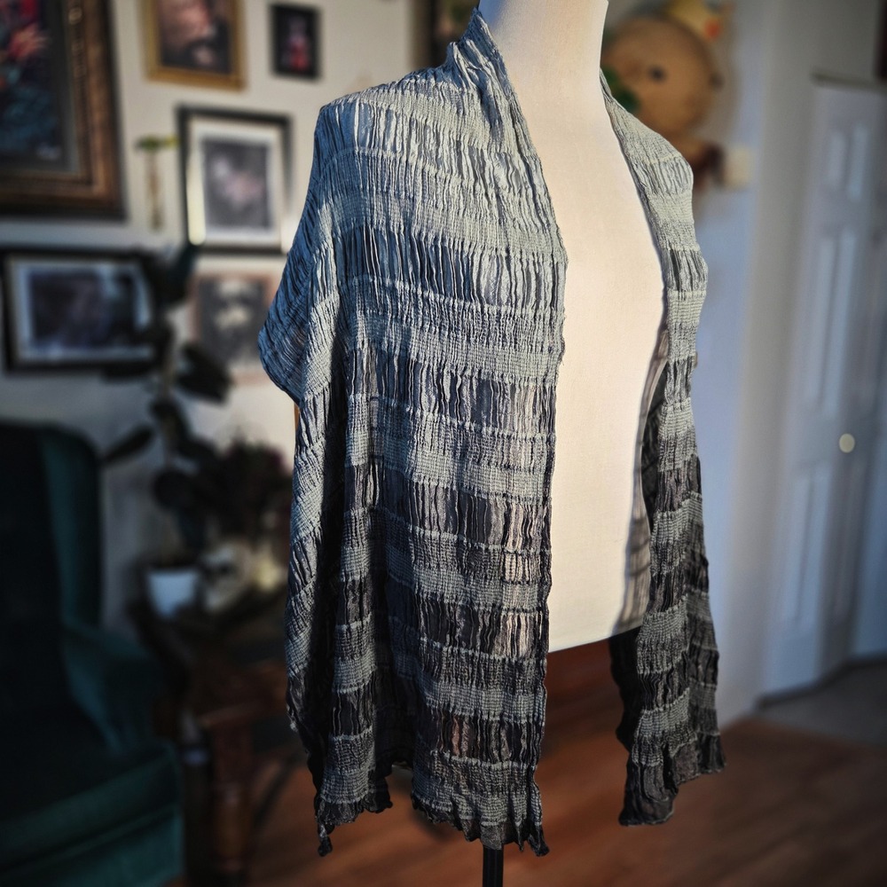 Scarf Grey Black Crinkle Pleated Textured Lightweight Wrap Shawl Long Boho 64x16